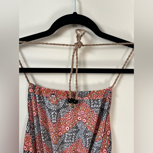 Colorful Coral Navy Beach Maxi Dress Halter Tie with Cork Detail Beachwear - Picture 4 of 5